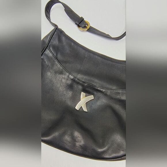 Paloma Picasso Black Leather Handbag Purse Bag Crossbody Vintage - Picture 2 of 16
